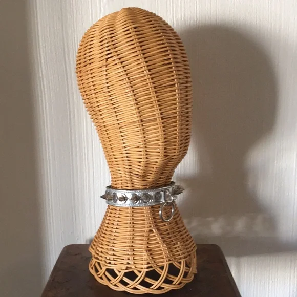 Silver spiked leather lead collar costume Fetish Halloween GoGo Dancer - Picture 2 of 12